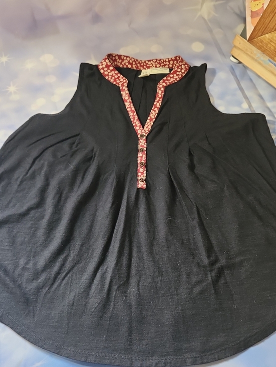 Anthropologie Tops - Meadow Rue X Antropology Sleeveless Black Sleeveless with Red Floral Trim